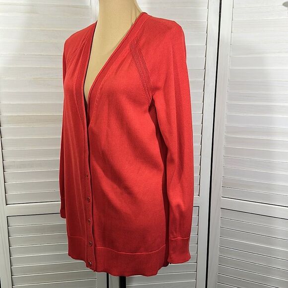 Talbots Boyfriend Cardigan Size Medium Long Sleeve Red - Picture 6 of 14